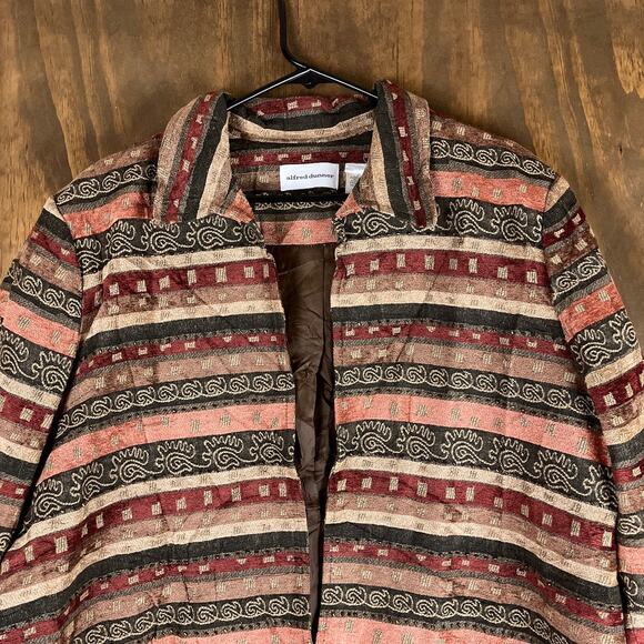 Alfred Dunner Womens Jacket Orange Brown Aztec Full Zip Shoulder Pads Cotton 20 - Picture 2 of 12